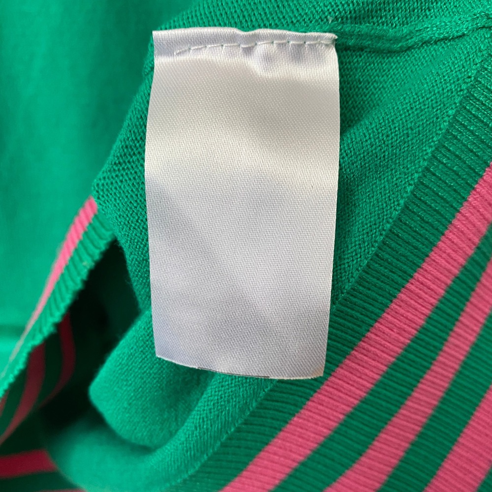 THML Small Green Pink Ruffle Shoulder Striped Trim Long Sleeve Knit Sweater - Picture 5 of 6